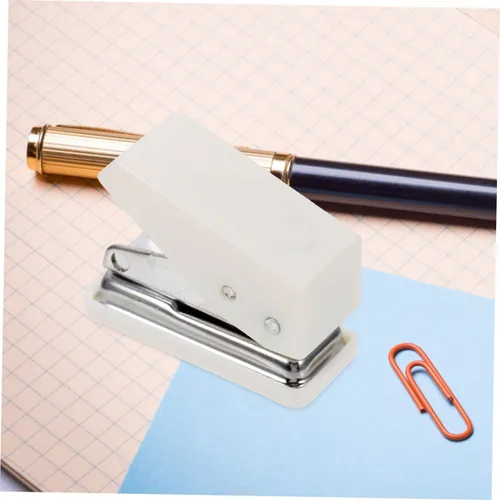Vista 5 de STOBOK Mini carpeta, mini grapadora, 2 juegos de caja de herramientas de mano, perforadora de agujero de metal blanco, escritorio multifunción