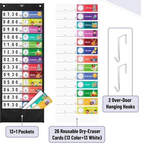 Vista 2 de Mr. Pen Tabla de bolsillo para horarios diarios, 13 + 1 bolsillos, 26 tarjetas reutilizables de doble cara (13 colores + 13 en blanco), 12.8 x 35