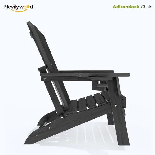 Vista 10 de nevilywood Silla Adirondack plegable, respaldo ergonómico extendido, portavasos, fácil montaje, plástico HDPE duradero, resistente a la intemperie