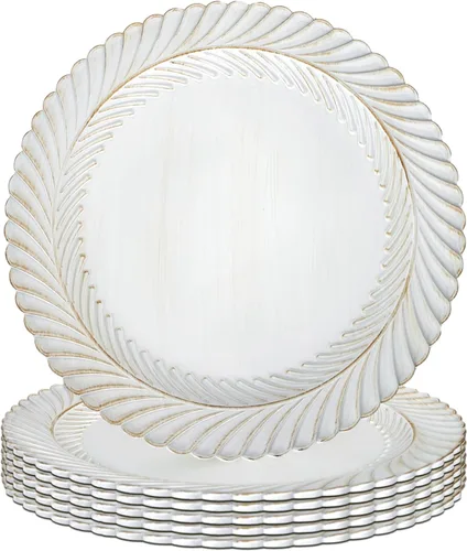 Vista 9 de Gifturbo 6 platos de carga redondos verdes, cargador de platos de arrecife para plato de cena, cargadores de Navidad de plástico de 13 pulgadas