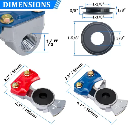 Vista 2 de Glad Hands, 3 juegos de aluminio azul y rojo Gladhands de emergencia para semirremolques remolques líneas de aire 6 sellos de mano Glad