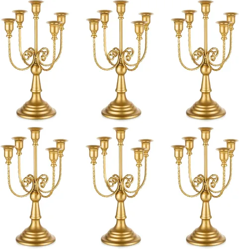 Vista 15 de Romadedi Candelabros Dorados Portavelas - 3 Brazos 11.8" Portavelas de Boda para Fiesta Temática Centro de Mesa Decoración de Comedor Cumpleaños