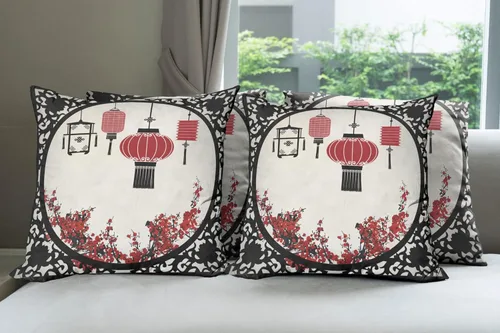 Vista 69 de Ambesonne Paquete de 4 fundas de cojín navideñas con cinta, ilustración de imagen de deseos navideños, impresión digital moderna de doble cara, 16