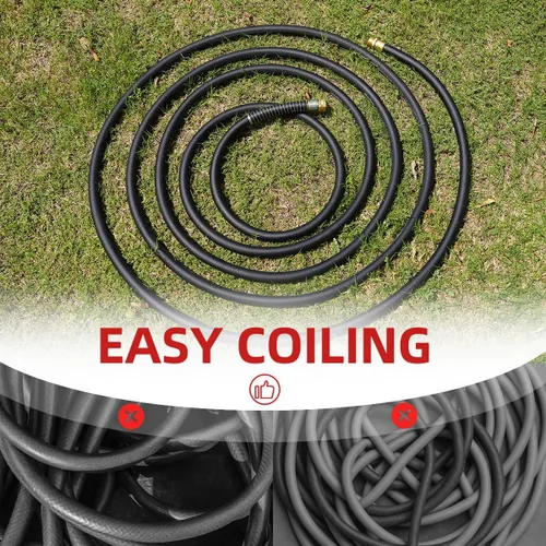 Vista 5 de WiseFlow Manguera de jardín de 3 pies x 5/8 pulgadas, manguera de goma resistente, manguera de agua con trenzado de cinco capas, accesorios macho