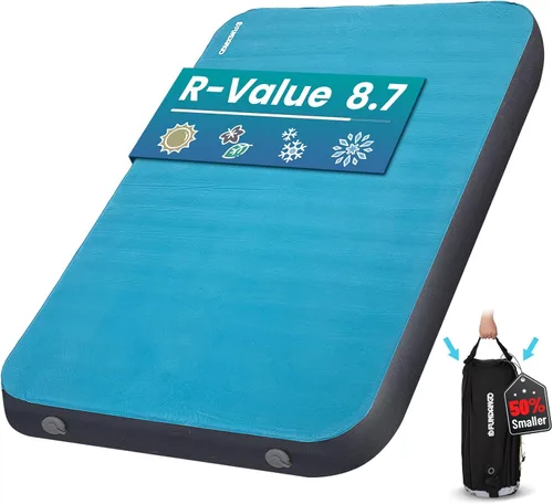 Vista 11 de FUNDANGO Almohadilla de dormir autoinflable para camping, colchón de espuma de aire de tamaño individual con saco de bomba para tiendas de campaña