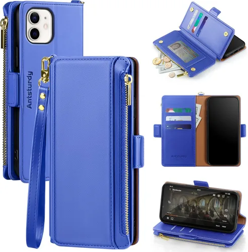 Vista 10 de Antsturdy Funda tipo cartera compatible con iPhone 11, piel sintética, con bloqueo RFID, funda cruzada para teléfono para mujeres y hombres