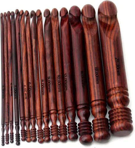 Vista 8 de Juego de 15 ganchos de ganchillo de madera, ergonómicos de madera, mango suave, agujas de tejer, gancho de ganchillo, punto para manualidades