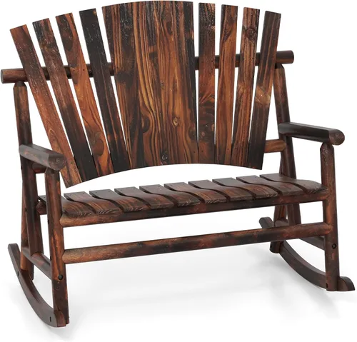 Vista 9 de Tangkula Mecedora de madera al aire libre, mecedora Adirondack exterior con respaldo alto y asiento de listones, mecedora de porche de gran