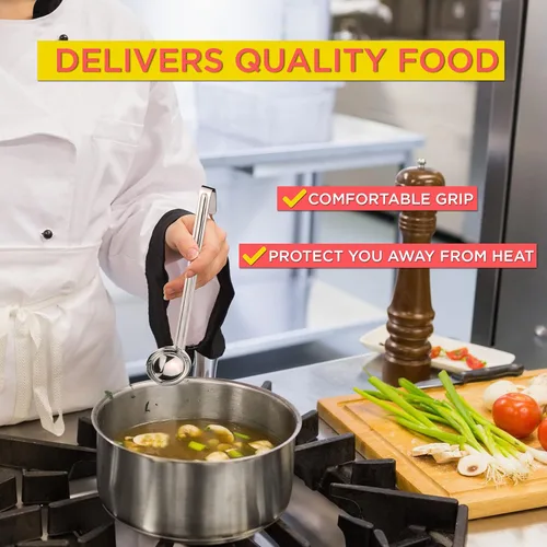 Vista 4 de Fit Meal Prep [Paquete de 2] Cucharón de sopa de acero inoxidable de 2 onzas, espátula de salsa de una pieza con asas de gancho, cuchara de servir