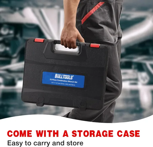 Vista 6 de Juego de llaves combinadas de 32 piezas, llaves SAE y métricas de 14"-1" y 0.276 in-0.866 in, extremo de caja de acero al cromo vanadio y extremo