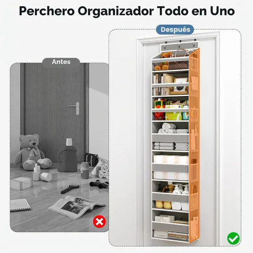 Vista 9 de Organizador para colgar sobre la puerta, 6 niveles detrás de la puerta Beige