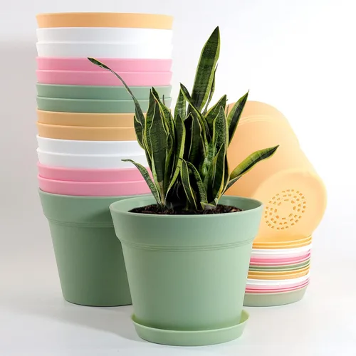 Vista 10 de WOUSIWER Paquete de 16 macetas de plástico de 6 pulgadas para macetas de interior, resistentes y elegantes de 6 pulgadas para plantas