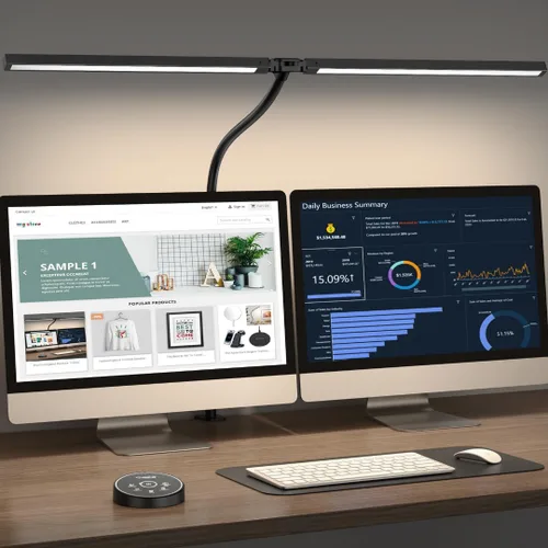 Pzloz Lámpara de escritorio LED para oficina en casa - Lámpara de arquitecto para cuidar los ojos con abrazadera, luz inteligente de trabajo para