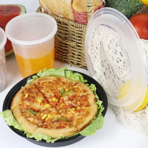 Vista 4 de Recipientes redondos de 48 onzas reutilizables con tapas para llevar ensaladas grandes de alimentos sin BPA para congelar, loncheras bento