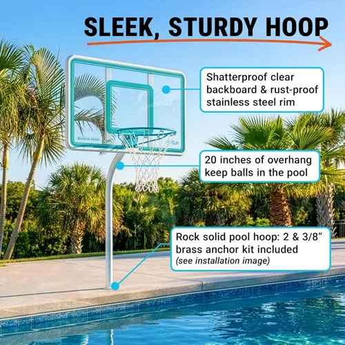Vista 2 de Dunn-Rite Products Deck Shoot - Juego de aros de baloncesto montados junto a la piscina, elige blanco o transparente