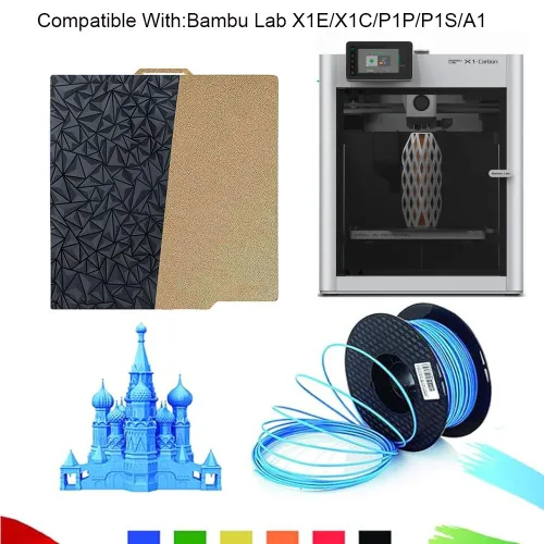 Vista 6 de HzdaDeve PEI PEO Hoja para Bambu Lab X1/X1C/X1E/P1P/P1S/A1 Placa de construcción de cama caliente de acero de muelles Plataforma flexible de acero