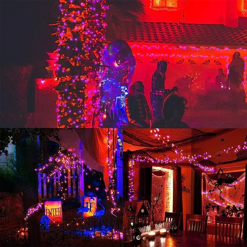 Vista 5 de WATERGLIDE - Paquete de 50 x 2 luces LED de Halloween para uso al aire libre de 16 pies, tira de luces con 8 modos, luces impermeables para árbol