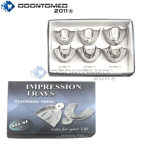 Vista 2 de OdontoMed2011 Conjunto de 6 piezas de bandejas de impresión dental conjunto de instrumentos de dentadura sólida ODM de acero inoxidable