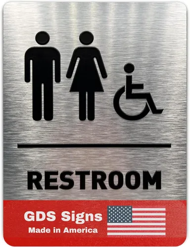 Vista 14 de GDS - Letrero de baño para baño con todo género, compatible con la ADA, accesible para silla de ruedas, iconos elevados y braille de grado 2