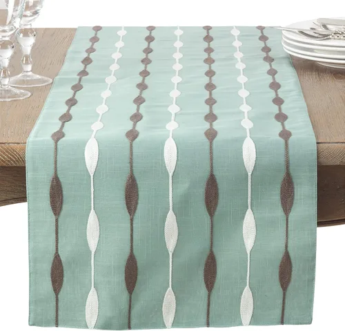 Vista 5 de Saro Lifestyle Camino de mesa de diseño bordado moderno, aguamarina, 16 x 70 pulgadas Aqua