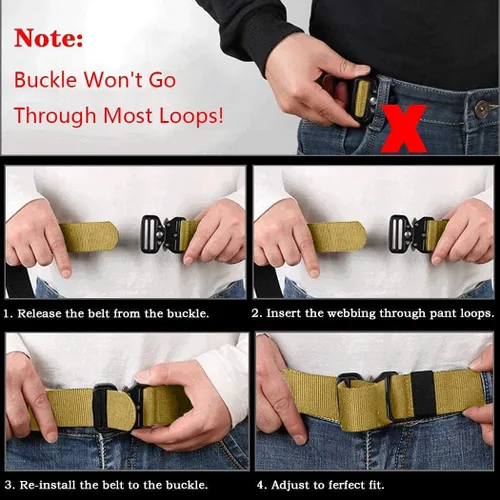 Vista 4 de Cinturón táctico para hombre, cinturón de nailon resistente con hebilla de liberación rápida (30-60 pulgadas de cintura)