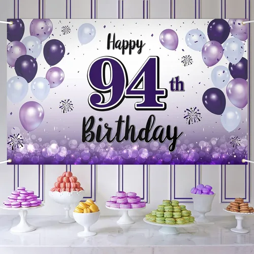 Vista 45 de Decoraciones de feliz cumpleaños número 10, cartel grande de globo morado para cumpleaños número 10, suministros para fiesta de cumpleaños de 10