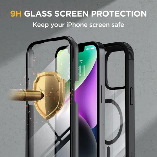 Vista 424 de Miracase - Funda para iPhone SE de 3ª/2ª generación 2022 2020 de cuerpo completo con protector de pantalla de vidrio integrado, resistente Negro
