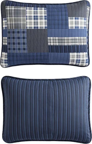 Vista 4 de Eddie Bauer Eastmont Juego de colcha reversible de algodón con 3 unidades, tamaño matrimonial/queen Eastmont Navy