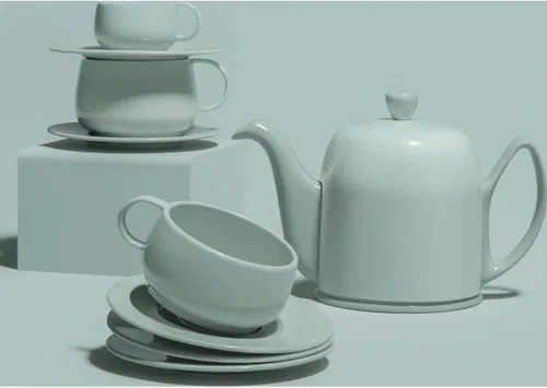 Vista 5 de Degrenne Salam - Tetera francesa de lujo, tetera de porcelana con cubierta de acero inoxidable, tetera de cerámica para té suelto, infusor