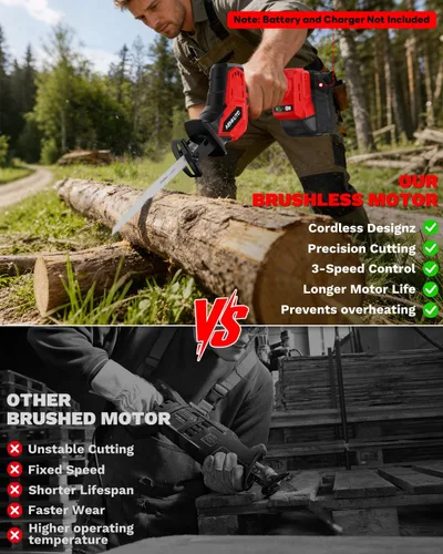 Vista 6 de Sierra recíproca inalámbrica para batería Milwaukee de 18 V (sin batería), motor sin escobillas, variable de 0 a 3500 SPM de 3 velocidades, cambio