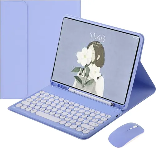 Vista 13 de HENGHUI Ratón de teclado para Galaxy Tab S6 Lite de 10.4 pulgadas 2024/2022/2020 Funda de teclado con mouse, bonita funda de teclado de color BT