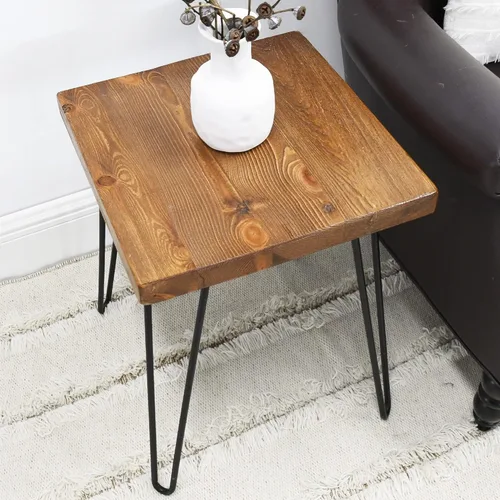 Vista 3 de Mesa auxiliar de madera maciza de 15 x 15 x 20 pulgadas de alto, mesas auxiliares de café vintage, soportes rústicos para plantas, sala de estar