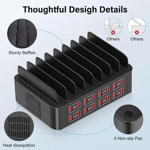 Vista 6 de Estación de carga para múltiples dispositivos, estación de carga USB de 150 W con 16 puertos de carga rápida, estación de carga para iPad