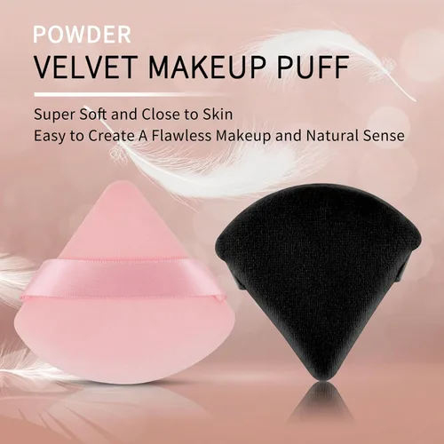 Vista 3 de 2 Piezas EVAOUXIU Esponja en Forma de Triángulo para Polvo Facial, Esponja de Polvo Suave y Aterciopelada, Esponja Cosmética de Terciopelo para Base