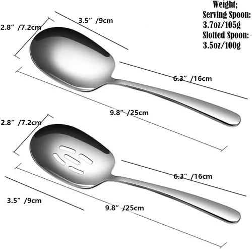 Vista 5 de Juego de cucharas de servir extra grandes, cuchara ranurada de acero inoxidable 18/8 y cuchara de servir, juego de cucharas de bufé de 9.8 pulgadas