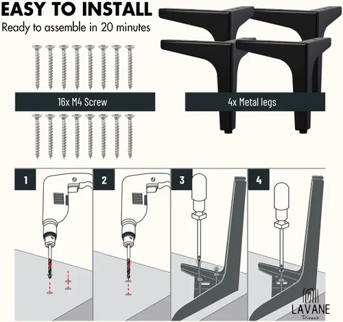 Vista 6 de La Vane Patas de metal para muebles de 4 pulgadas, juego de 4 – patas de repuesto modernas de triángulo de diamante negro para bricolaje, patas