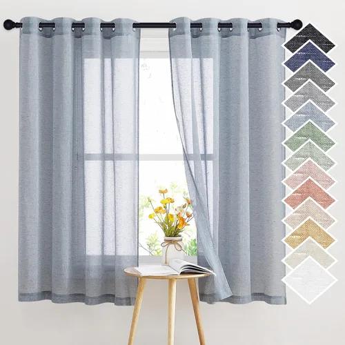 Vista 195 de NICETOWN Cortinas semitraslúcidas para ventana de cocina con ojales, 29 pulgadas de ancho x 24 pulgadas de largo, color blanco, cortinas