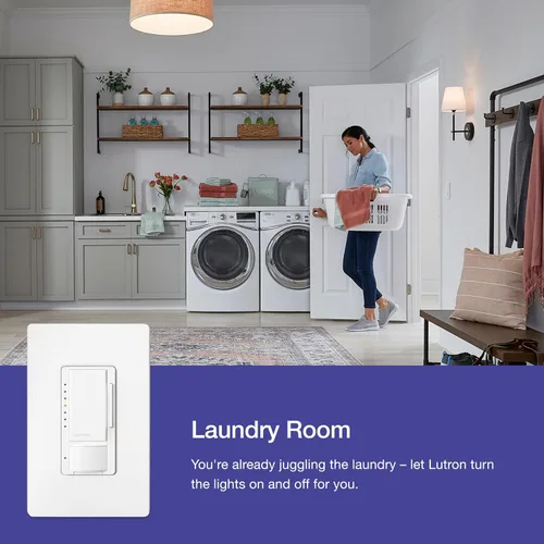 Vista 3 de Lutron Maestro Interruptor regulador con sensor de movimiento para baño, garaje, lavandería y armario, sensor de ocupación y ausencia