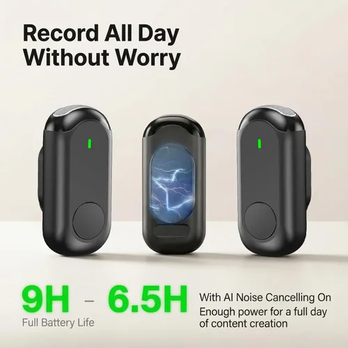 Vista 7 de Mini micrófono inalámbrico para iPhone Android, mini micrófono magnético para grabación de video, micrófono profesional de solapa Plug & Play 2 en 1