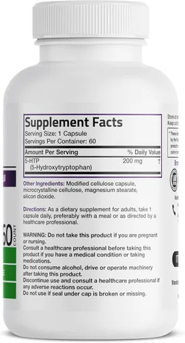 Vista 2 de Bronson 5-HTP 200mg (5-hidroxitriptófano) Griffonia Simplicifolia Sin OMG, 60 Cápsulas Vegetarianas