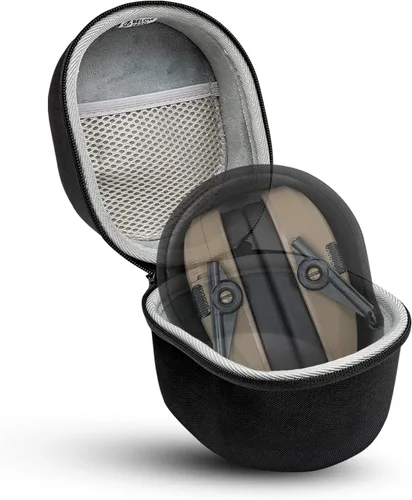 Vista 3 de Walkers Tacti-Grip - Orejera ligera de protección auditiva delgada con diadema de goma (camuflaje gris) con funda protectora (2 artículos)