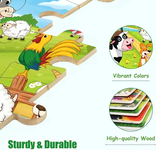 Vista 4 de Rompecabezas para niños de 4 a 6 años, 4 a 8 años, rompecabezas de madera de 48 a 60 piezas para niños pequeños que aprenden rompecabezas educativos