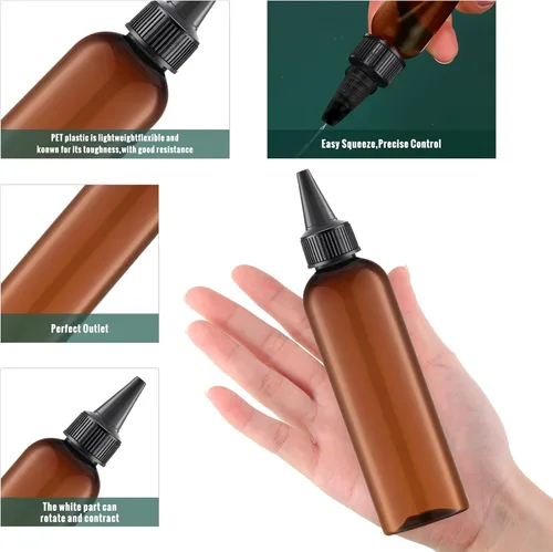 Vista 4 de Irenare Botellas de plástico exprimibles de 4 onzas, botellas aplicadoras de aceite para el cabello, botellas Boston vacías para condimentos