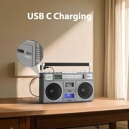 Vista 4 de FragrantBodyOilz Radio AM FM retro con altavoz Bluetooth, transistor de radio Bluetooth vintage con el mejor sonido, USB C recargable, compatible