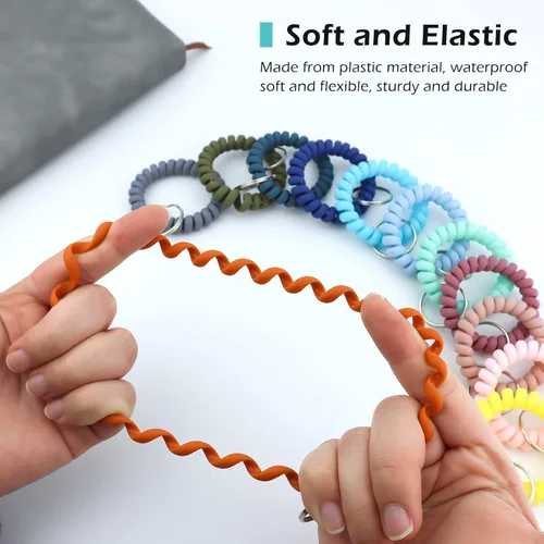 Vista 3 de 12 llaveros de plástico con resorte para muñeca, pulsera elástica, pulsera flexible en espiral para gimnasio, piscina, identificación, sauna