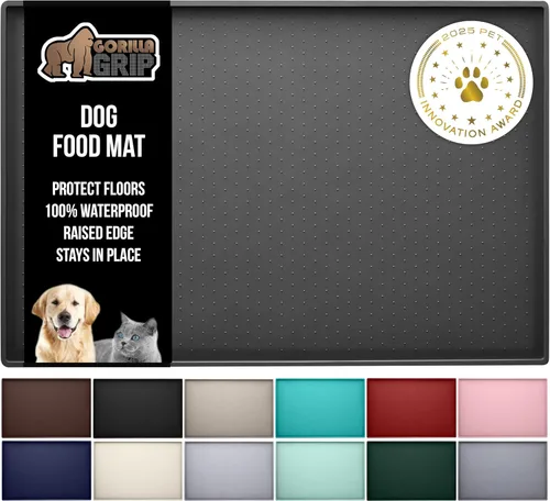 Vista 15 de GORILLA GRIP Alfombrilla para mascotas 100% impermeable con bordes elevados de silicona sin BPA, alfombrillas para comida de gatos y perros que