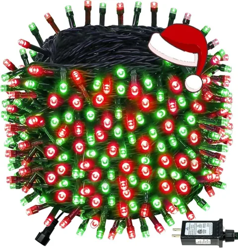 Vista 21 de Tira de luces de Navidad conectables de 100 LED de 42 pies, 13 modos, para interiores y exteriores, cable verde extensible, luces blancas frías