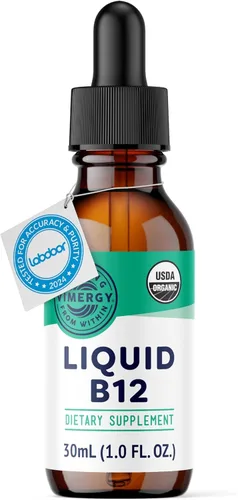 Vimergy Suplemento orgánico de vitamina B12 líquida USDA de 2500 mcg, metilcobalamina y adenosilcobalamina, apoyo energético de absorción rápida,