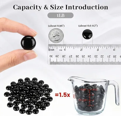 Vista 2 de FUTUREPLUSX Canicas de vidrio plano negro de 1 libra, relleno de jarrón de guijarros de vidrio, cuentas oscuras, pecera, gema decorativa para mesa