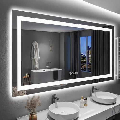 Vista 93 de Espejo de baño LED de 20 x 30 pulgadas con luces delanteras y retroiluminadas, espejo de tocador iluminado para pared de baño con 3